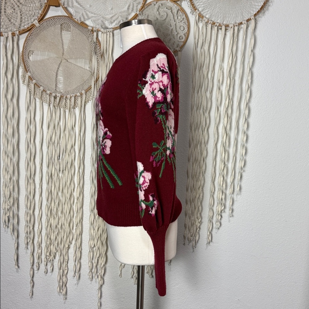 GUCCI 2021 Burgundy Floral Intarsia Wool Jumper Size Small - Picture 2 of 8